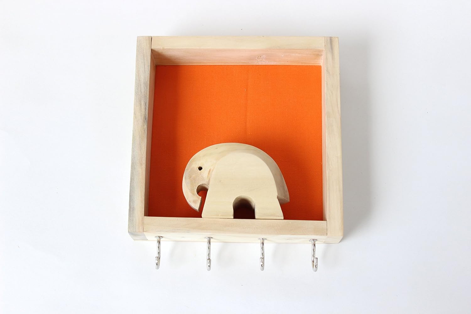 ESPLANADE Wooden Key Holder Handcrafted Hand-Spun Khadi Key Holder - Compact Decorative Elephant Design Wall Hooks in Orange - Made by Artisans