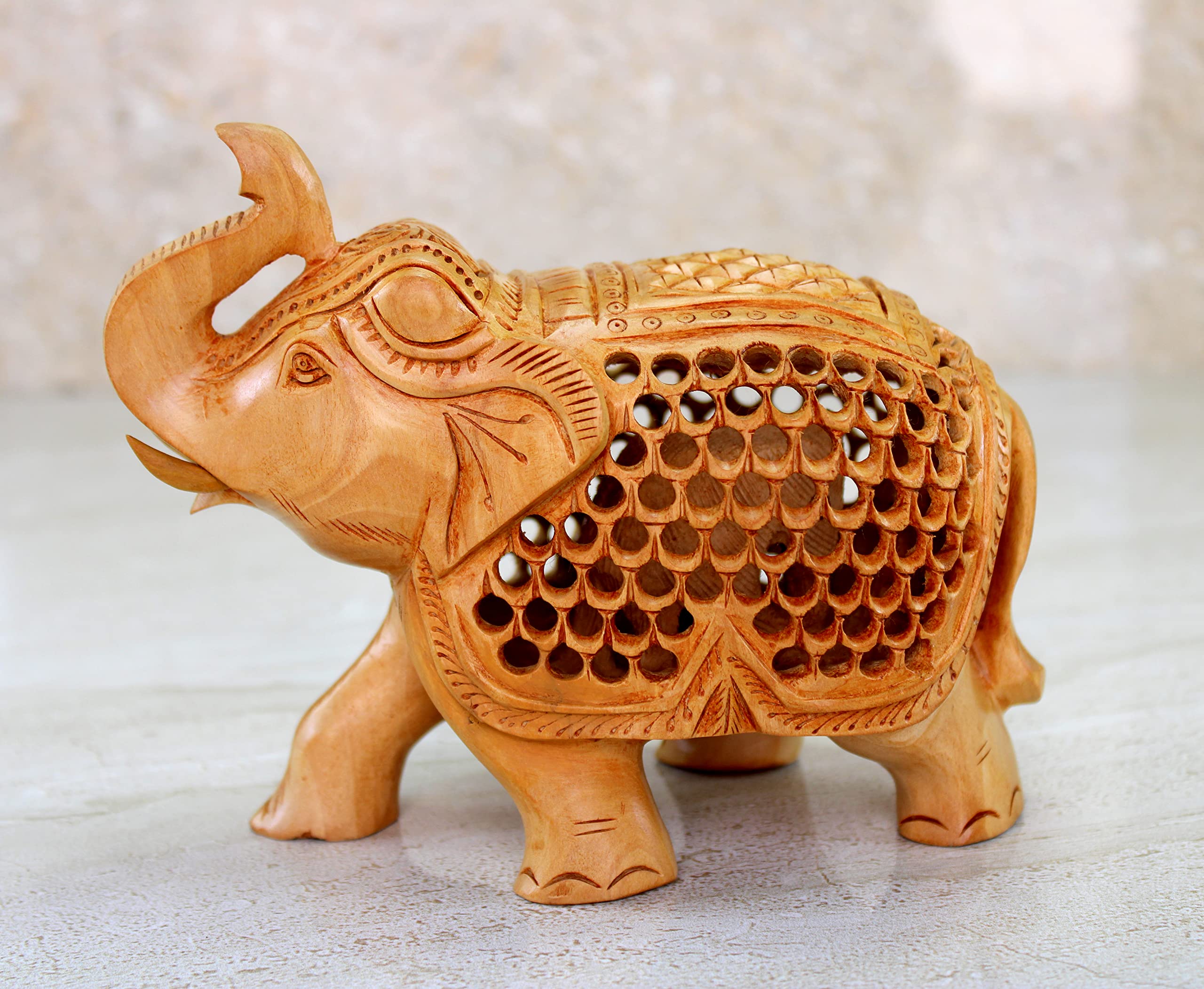 eSplanade Wooden Elephant Sculpture or Showpiece Baby Inside Mother's Tummy Feng Shui Vastu Brings Goodluck Home Decor (Large)