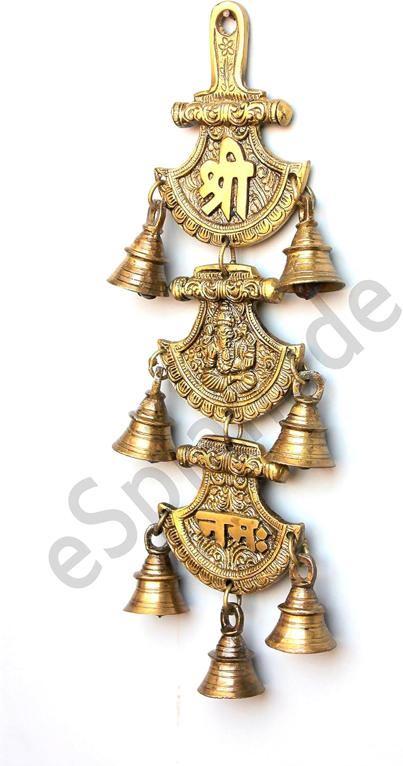 11" Shree Ganeshaya Namah Curved Hanging Bells | Door Hanging | Wall Hanging