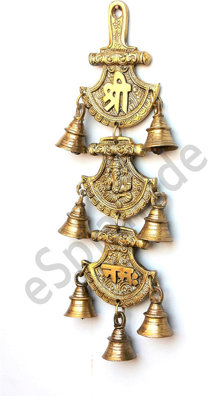 11" Shree Ganeshaya Namah Curved Hanging Bells | Door Hanging | Wall Hanging