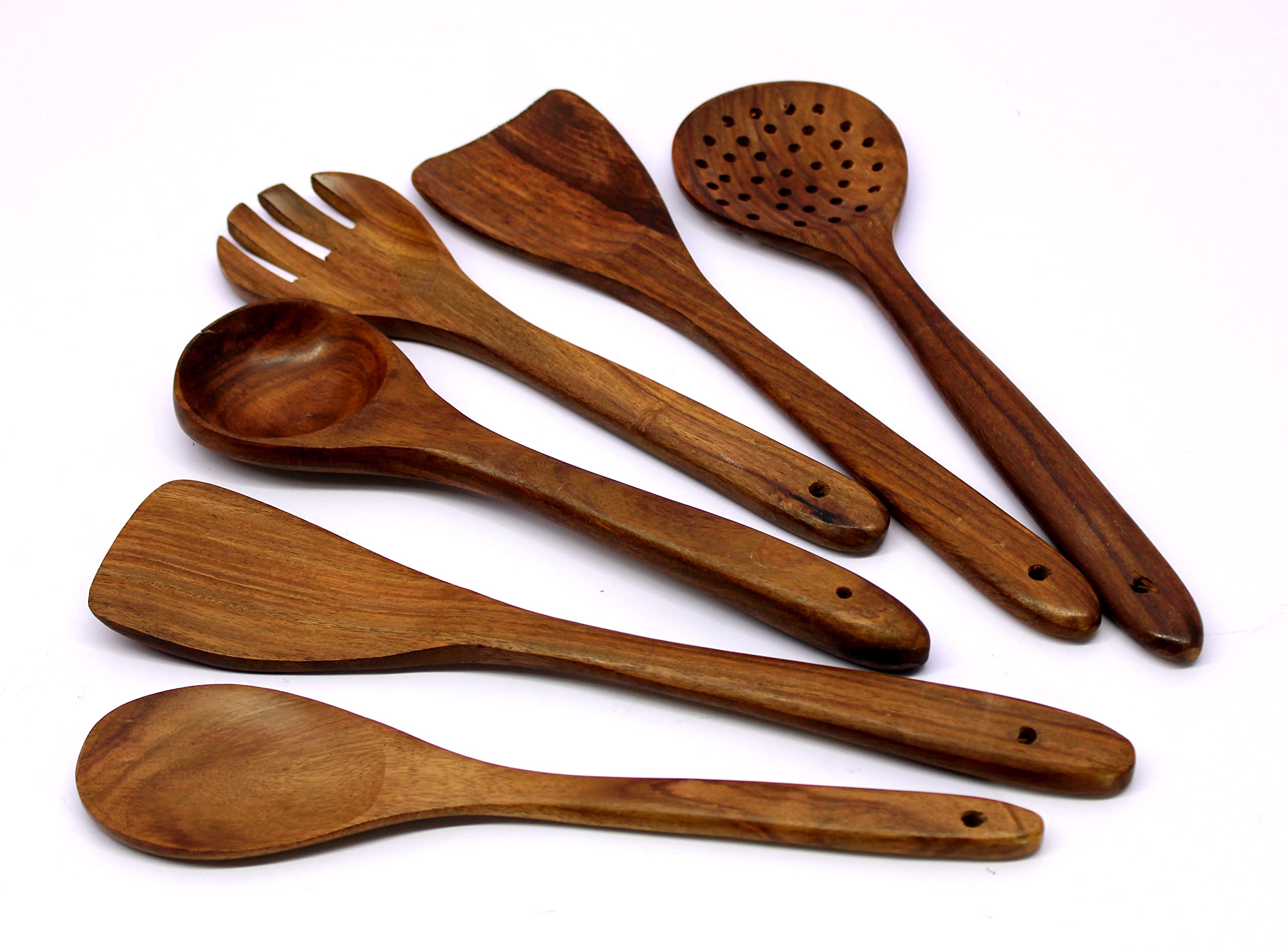 KLEO - Set of 5 Spoons - Solid Wooden Spoons & Turner Set | Serving Spoons | Salad Spoons | Ladles | Cutlery Set | Cooking Spoons