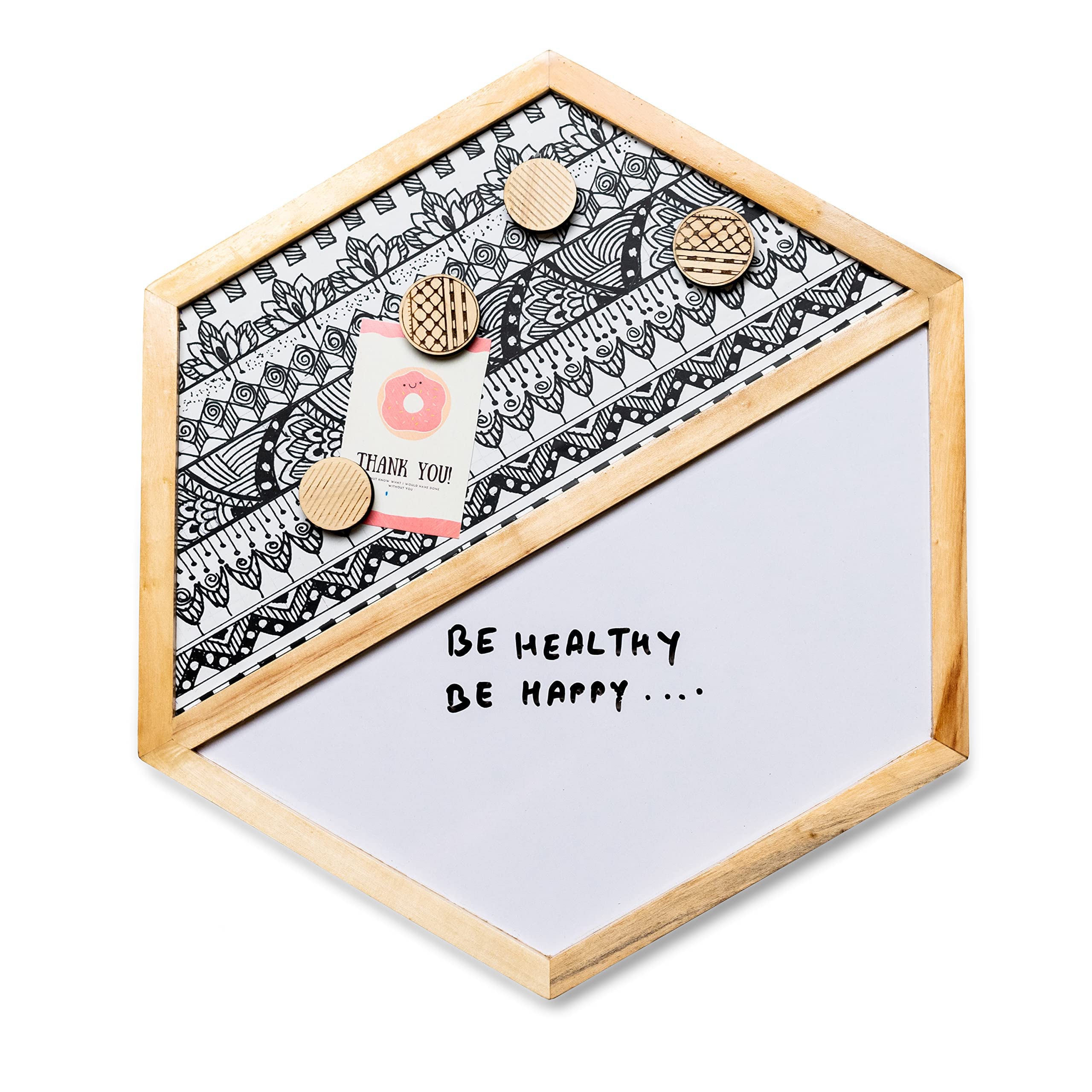 IVEI Hexagon Shaped Combination Board with Magnet Board, Pin Board & Whiteboard - Set of 2 - Innovative Organizer for Kids and Adults with Magnets to Do Boards Gift for Home, Office- Dark blue, Grey, Pink, Yellow