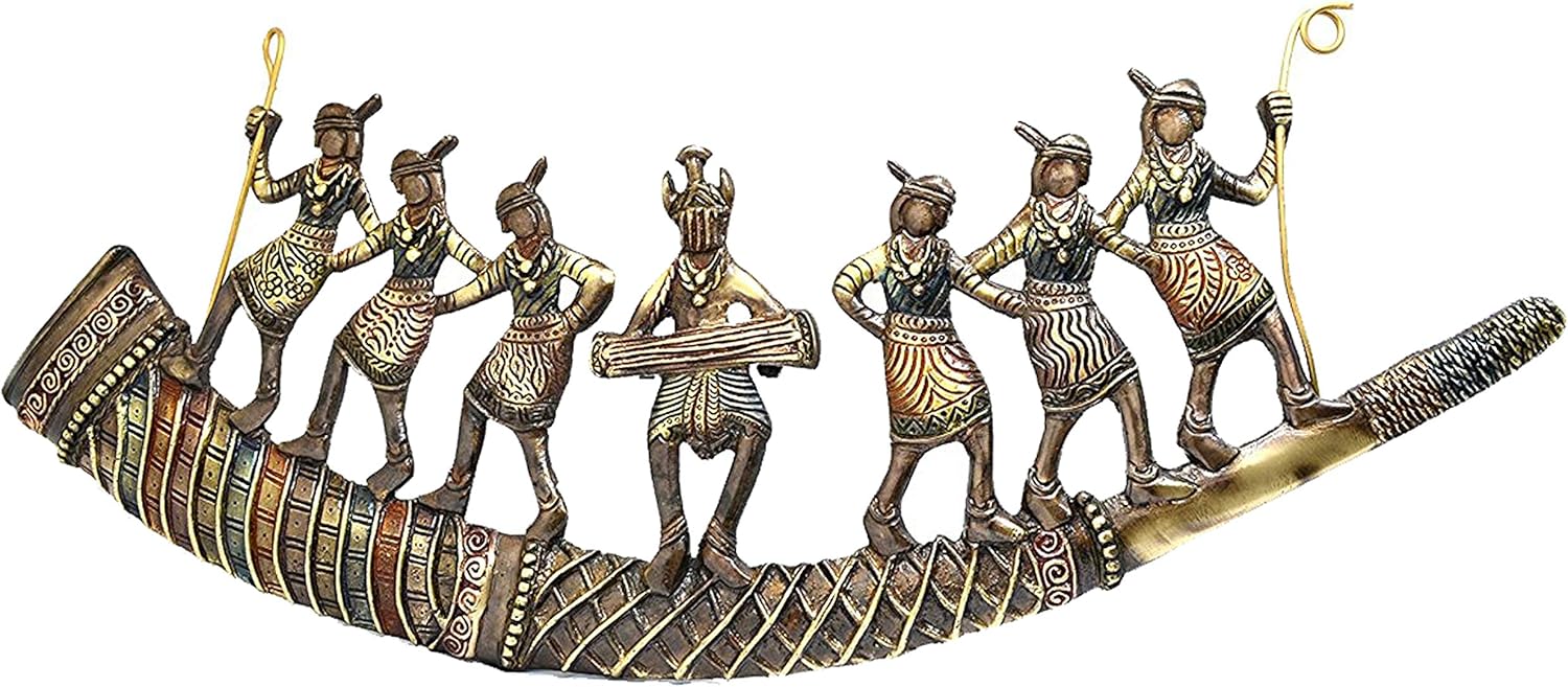 StonKraft Brass Tribal Folk Dancers Wall Hanging (22" x 8") BIG SIZE