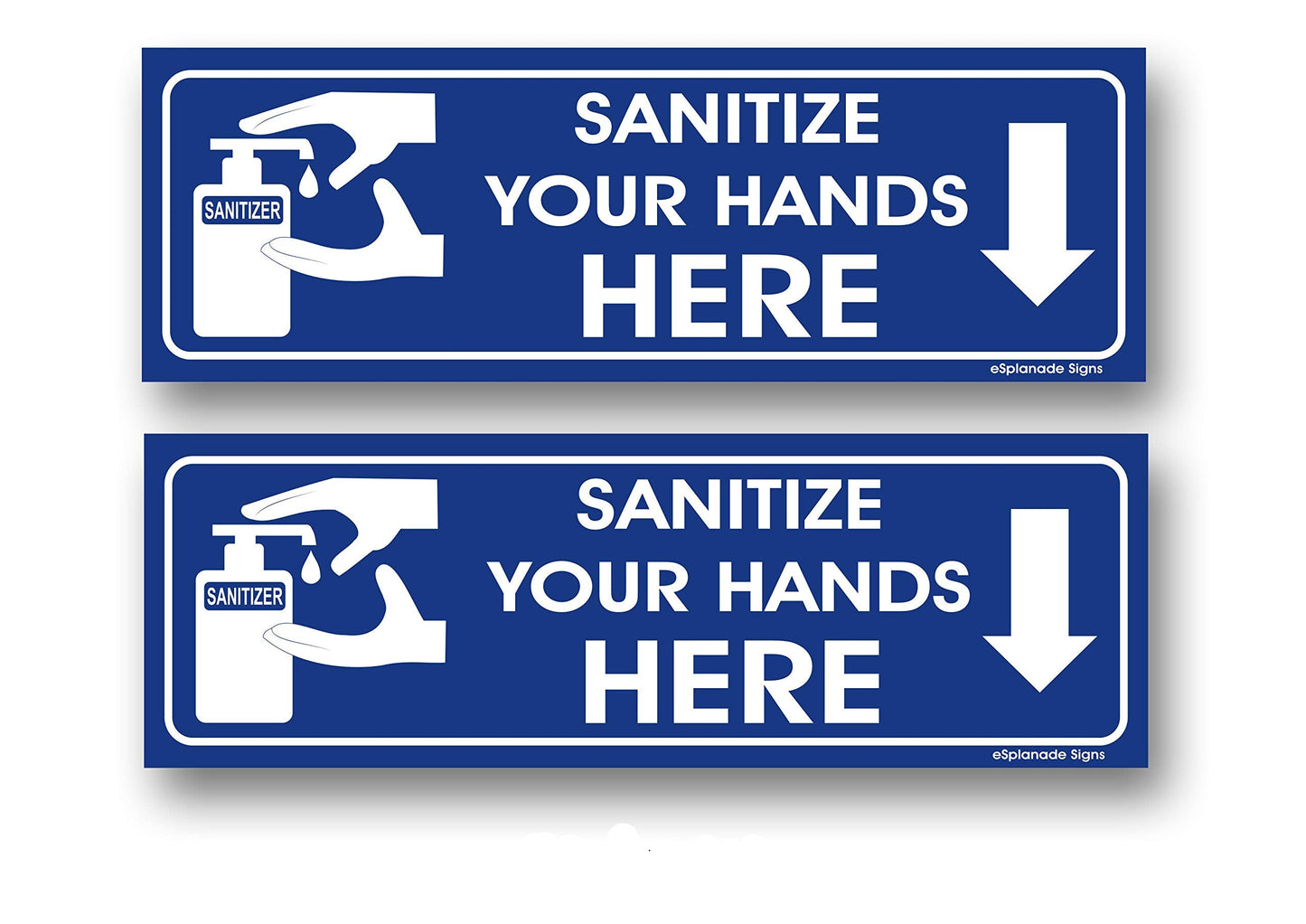 eSplanade Sanitize Your Hands Here Sign Sticker Decal - Easy to Mount Weather Resistant Long Lasting Ink Size (9" x 3")