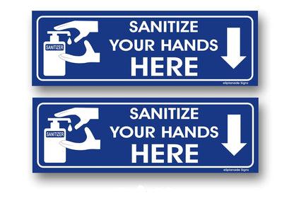 eSplanade Sanitize Your Hands Here Sign Sticker Decal - Easy to Mount Weather Resistant Long Lasting Ink Size (9" x 3")