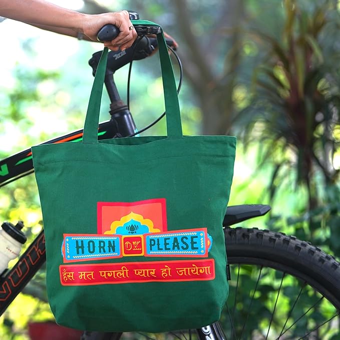 SKAPADORO Canvas Big Zip Printed Handbag Tote,100% Cotton, Inner pocket, Ecofriendly Bag for Women, Travel College Beach Shopping, Easy to Wash Everyday Shoulder Bag - Quirky Desi Graphic Designs