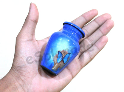 eSplanade Metal Mini Cremation Urn Keepsake Memorial Jar Pot Container | Small Urn for Funeral Ashes Burial | Moon with Trees Printed Keepsakes | Blue - 3" Inches