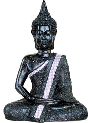 eSplanade Resin Meditating Buddha Showpiece | Home Decor | Idol Statue Figurine Murti | Tibetan Buddhist Statue - 11.5" Inches - Black