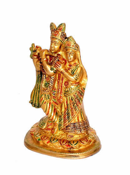 StonKraft - Radha Krishna Pair Murti Idol Statue Sculpture - Brass - 6" Inches - Antique