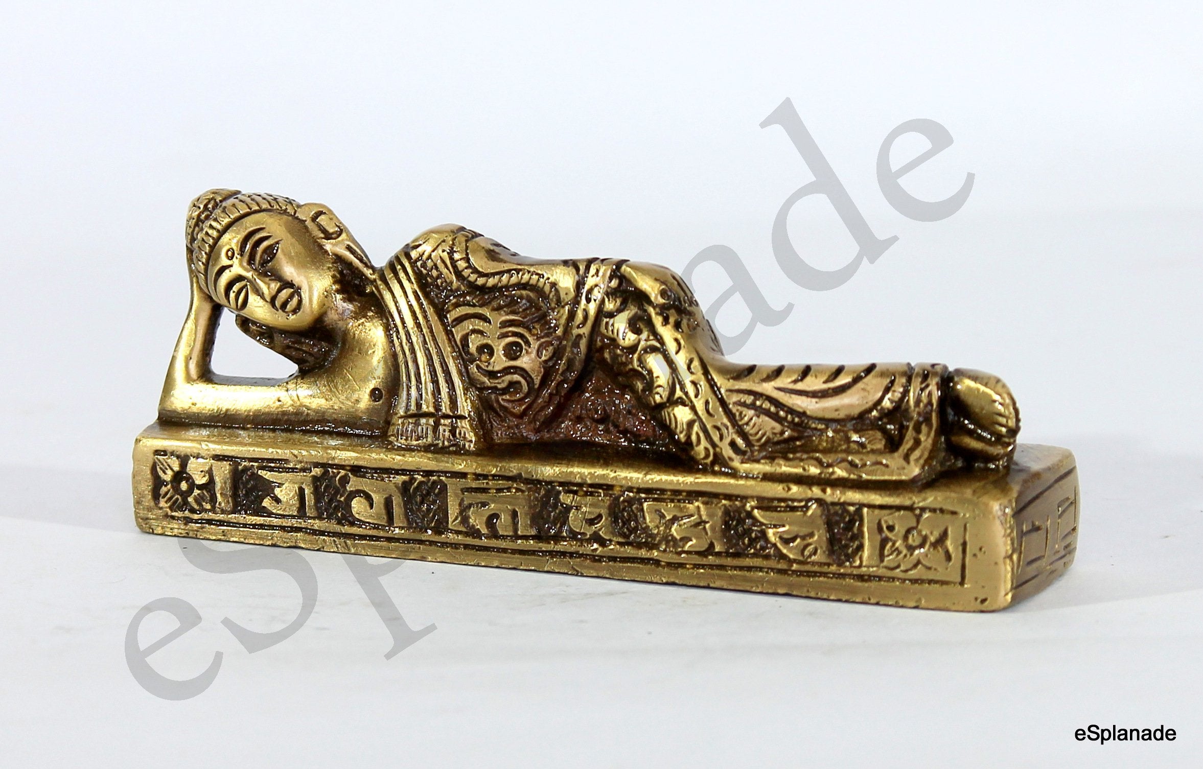 ESPLANADE Sleeping Buddha Statue for Living Room | Antique Reclining Buddha for Home Decor | Brass Showpiece, Idol & Figurine | Car Dashboard, Office Table Decoratives, Gautam Buddha Gift, Golden