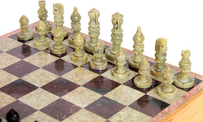 StonKraft Handcarved Chess Board with Wooden Base - Stone Inlaid Work - Chess Game Board Set