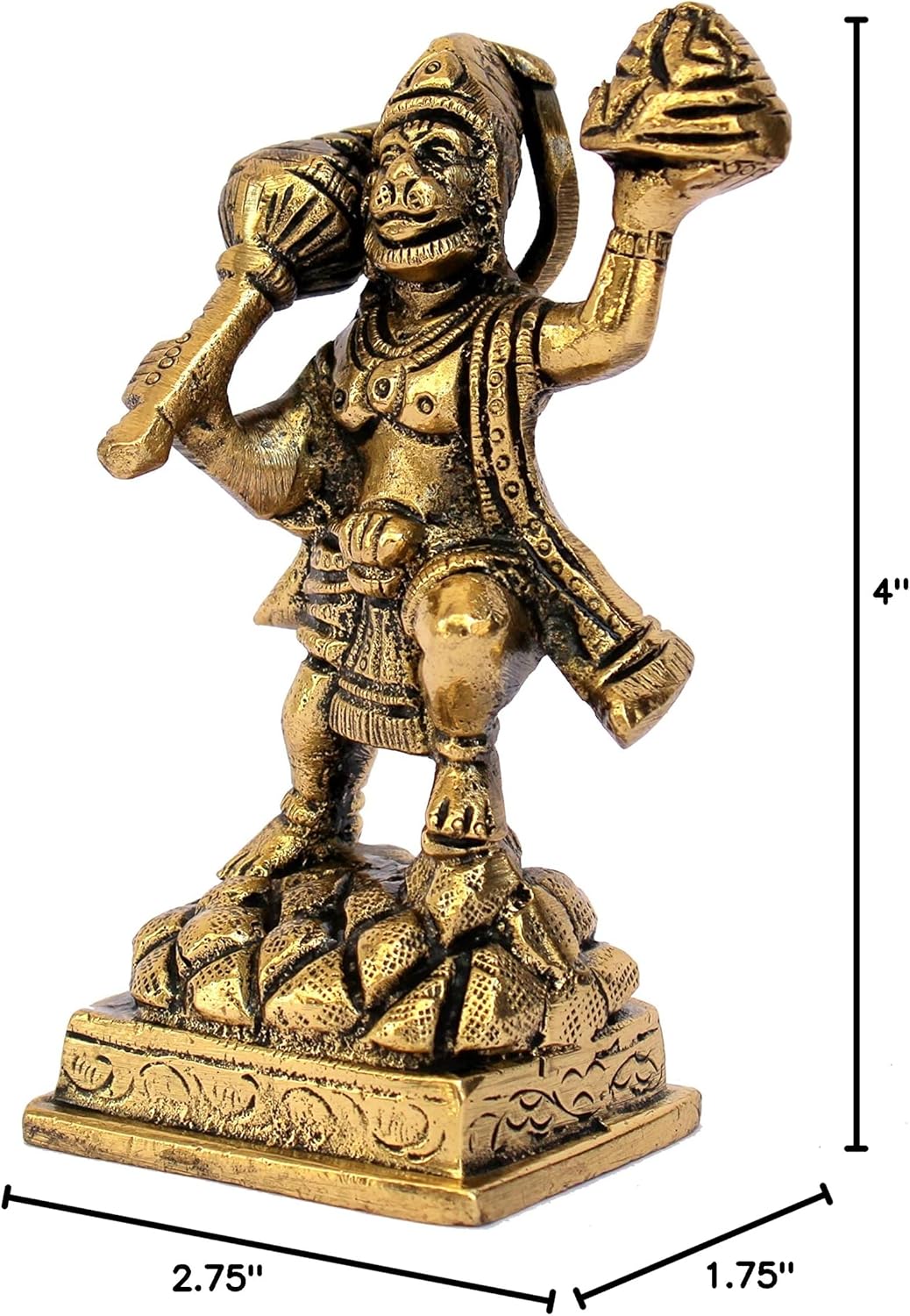 ESPLANADE Brass Hanuman Bajrangbali Anjeneya Pavan Putra Murti Idol Statue Murti Figurine - Home Decor - Golden - 4" Inches