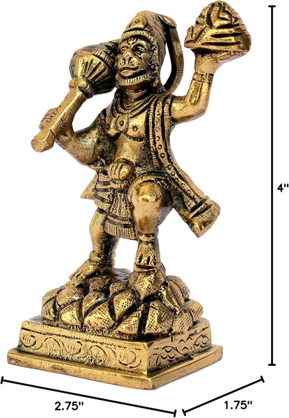 ESPLANADE Brass Hanuman Bajrangbali Anjeneya Pavan Putra Murti Idol Statue Murti Figurine - Home Decor - Golden - 4" Inches