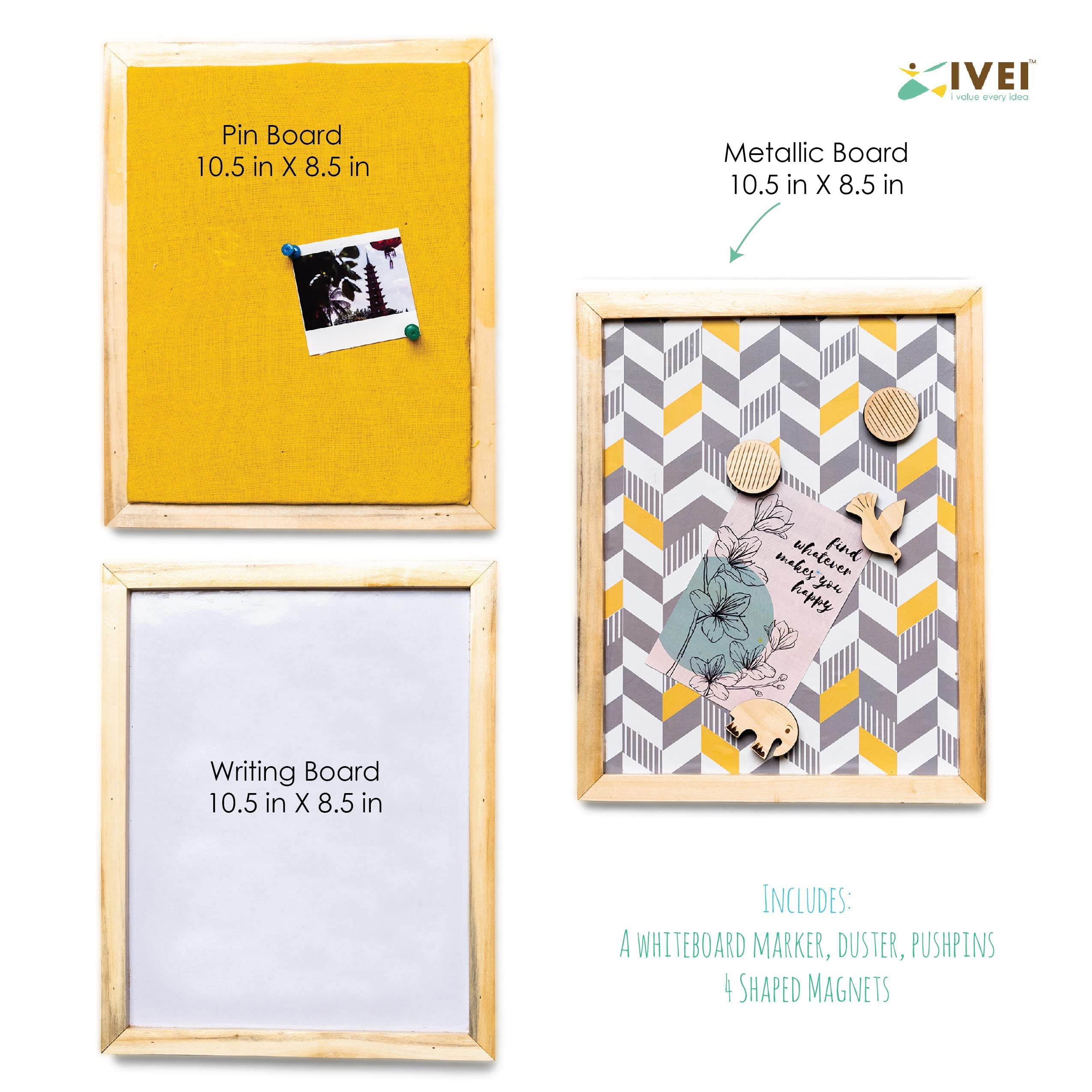 IVEI Combination Board with Magnet Board, Pin Board & Whiteboard- Set of 3- Wine -Innovative Organizer for Kids and Adults with Magnets to Do Boards, Best Gift for Home, Office, School- (Small)- Wine, yellow
