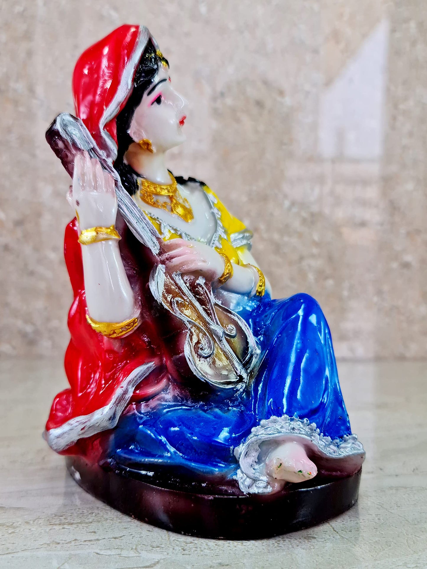 eSplanade Resin Rajasthani Punjabi Musical Folks Showpiece Figurine Sculpture (Set of 6) | Decorative Items - Home Decor | Multicolour - 6.6" Inches (Yellow multi)