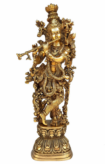 eSplanade - Lord Krishna Kishan Gopal Murti Idol Statue Sculpture - Brass - 29" - Multicolor