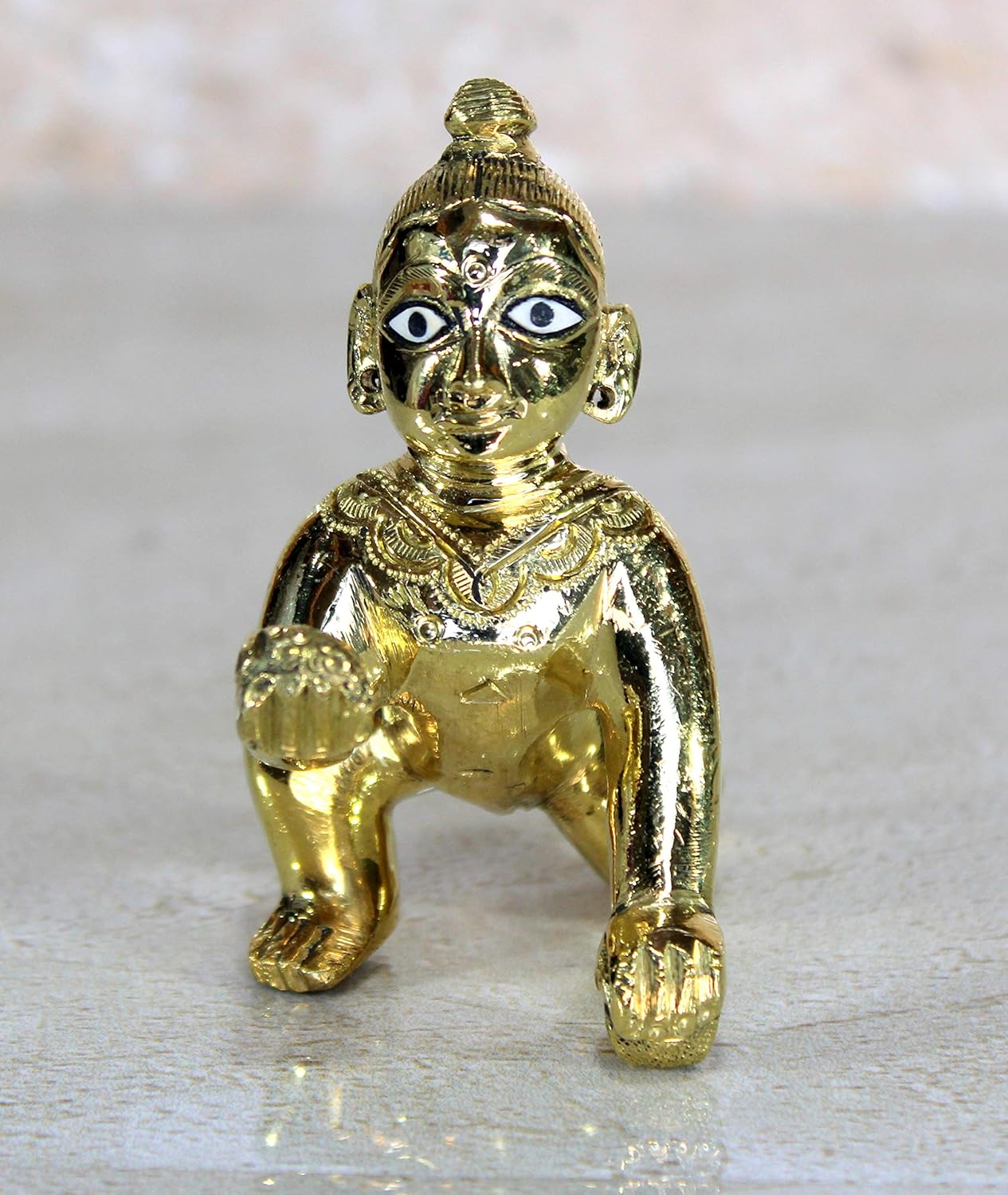 StonKraft Brass Krishna Laddoo Gopal Kanha Makhan Chor Statue Idol Murti Sculpture