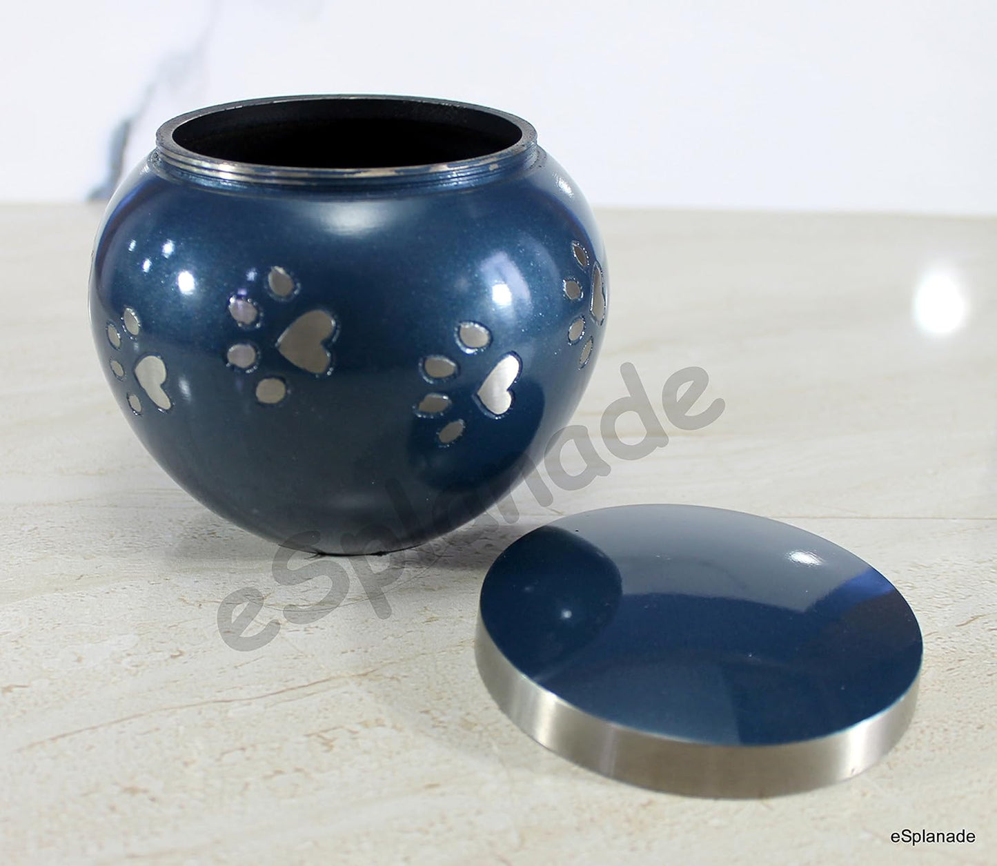 eSplanade Pet Cremation Urn Memorials Container Jar Pot | Brass Urn | Metal Urn | Burial Urn | Memorials Keepsake | Pet Dog Cat Urn (Blue)