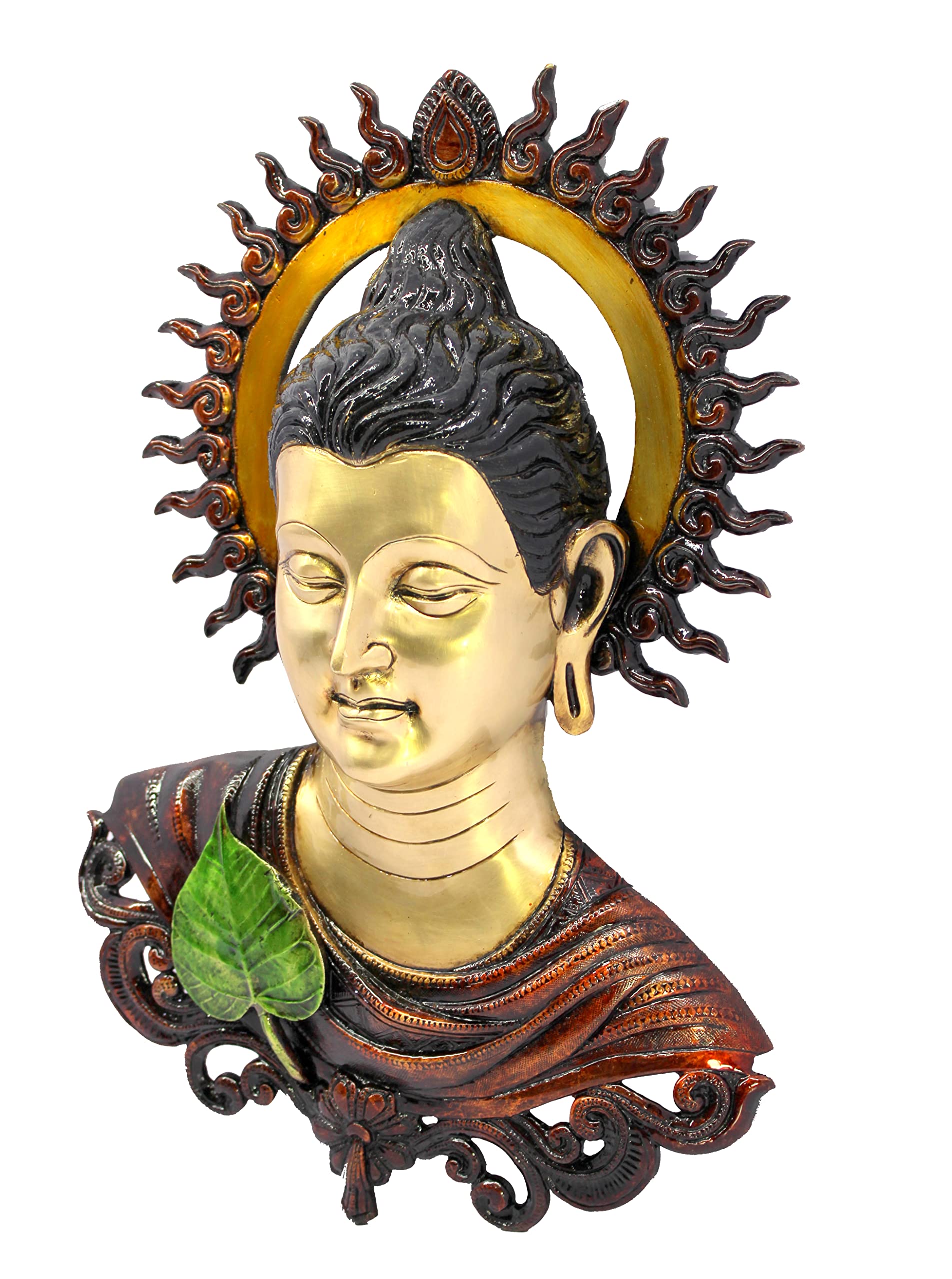 ESPLANADE Brass Buddha Face Antique Wall Hanging | Wall Mount Buddha Face Idol Figurine | Home Room Decor | Multicolor - 15.5" Inches (Big Size)