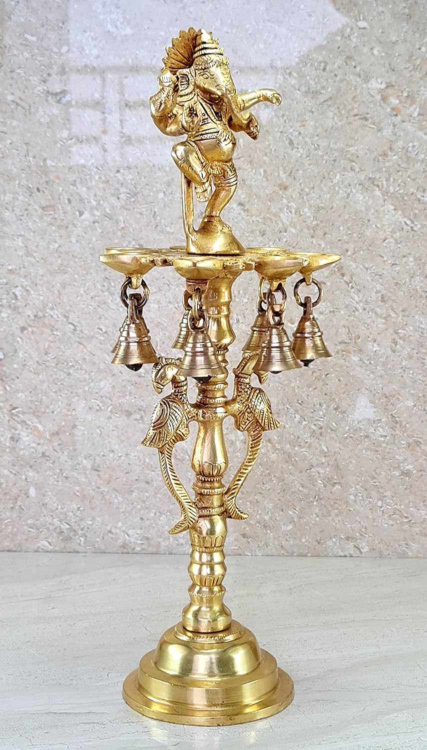 Brass Ganesh Ganesha Oil Lamp | Home Decor | Brass Diya | Brass Deepam | Brass Lamps | Kuthu Vilakku | Lamps for Home and Office - 16.5" Inches - Big Size