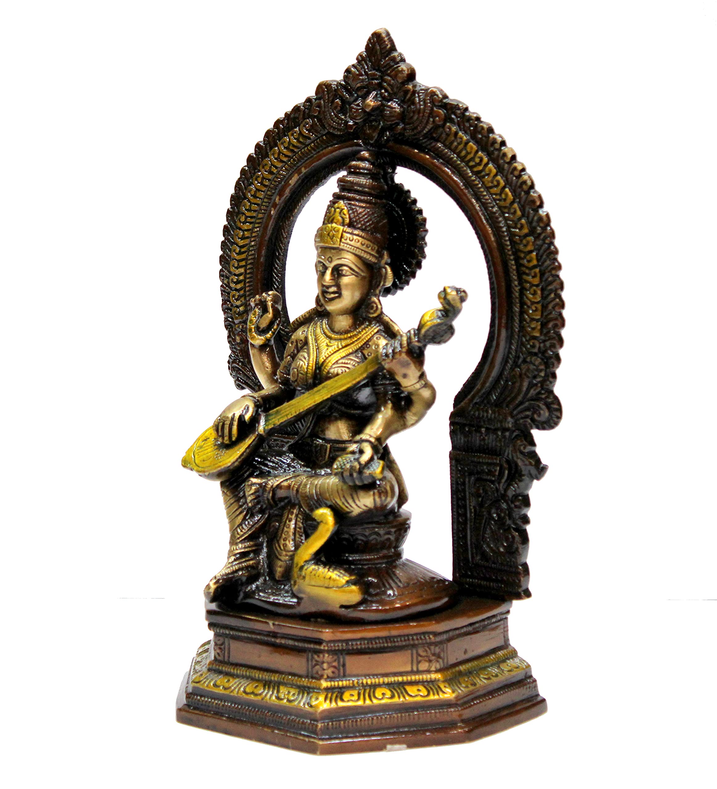 eSplanade Brass Saraswati Maa Murti Idol Statue Sculpture for Home Decor and Temple - 6" & 9.75 Inches