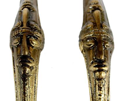 eSplanade - Brass Tribal Faces Door Handle Pair (2 Pcs) | Home Decor | Door Decor - 6.5" Inches