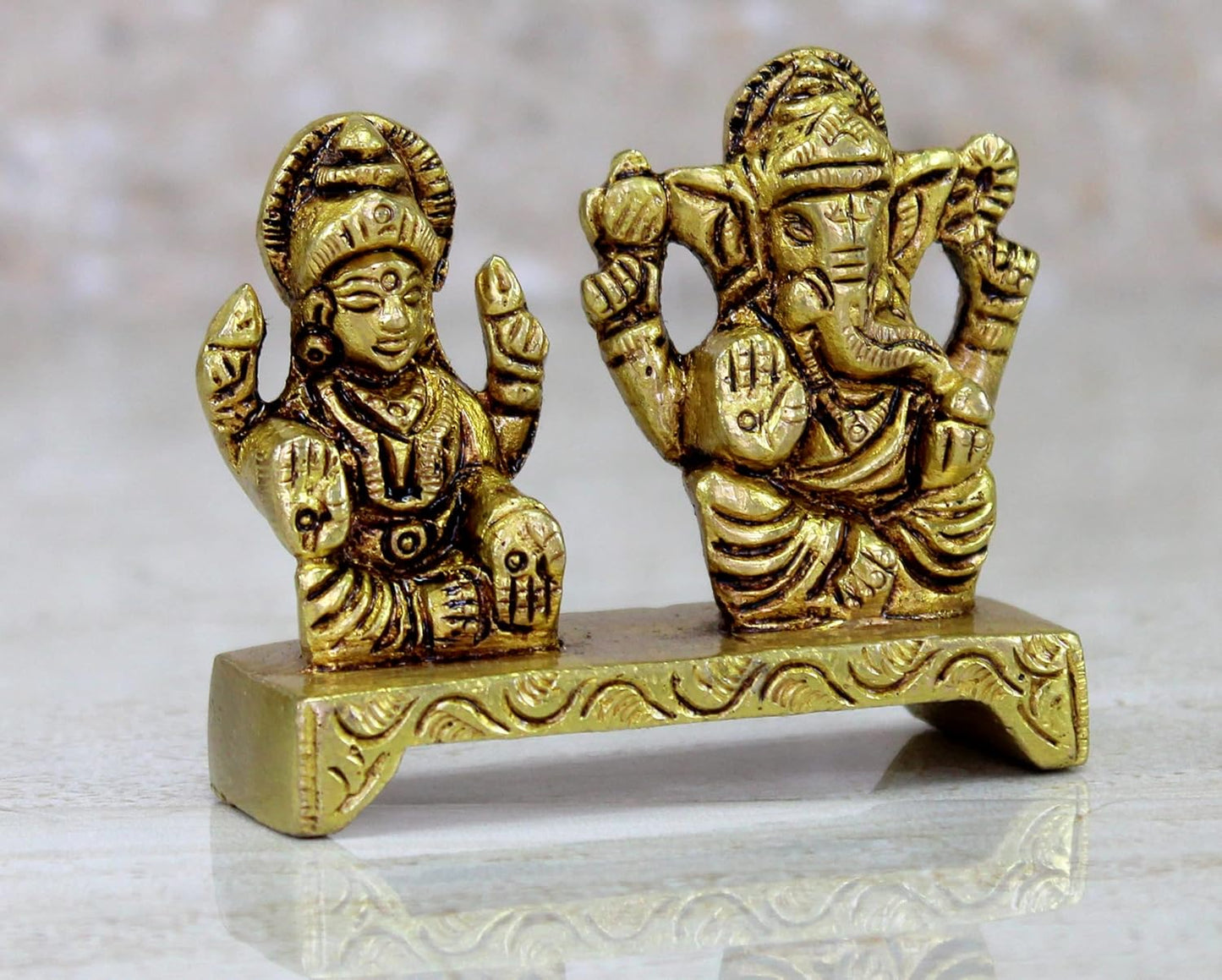 eSplanade Brass Laxmi Ganesh Idol | Ganesha Lakshmi Religious Figurine Hindu God Sculpture Murti Statue | Diwali/Workplace/Office - 2 Inches Height