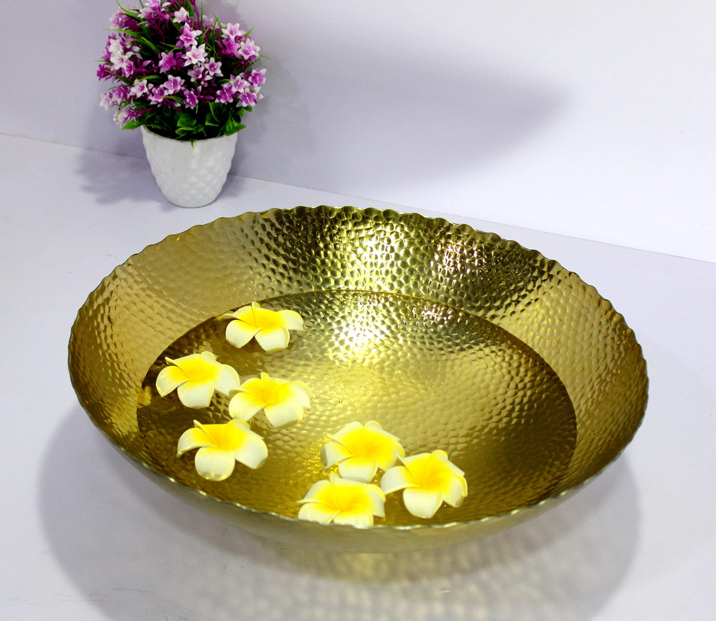 eSplanade - Ethnic Decorative Metal Urli Traditional Bowl - Fruits/Dry Fruits Bowl Container Showpiece for Dining/Drawing Room - Home Decor | 16" Inches Dia.-Big