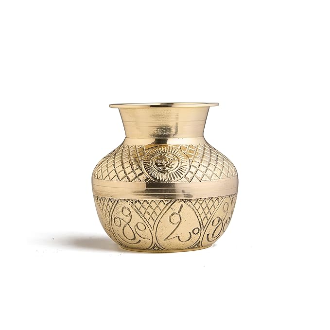 Esplanade Brass Lota Pot for Pooja – Puja Items for Home Temple Mandir, Kalash for Pooja, 100% Brass Utensils for Kitchen, Engraved Peetal Lota