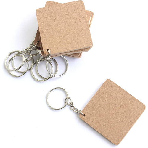 IVEI DIY MDF Key Chains Wood Sheet Craft - MDF Plain Square Shaped Key Chains for Painting Wooden Sheet Craft - Set of 20-2 in X 2 in for Decoupage MDF Plains, Resin Artwork & Decoration (Multi-shaped)