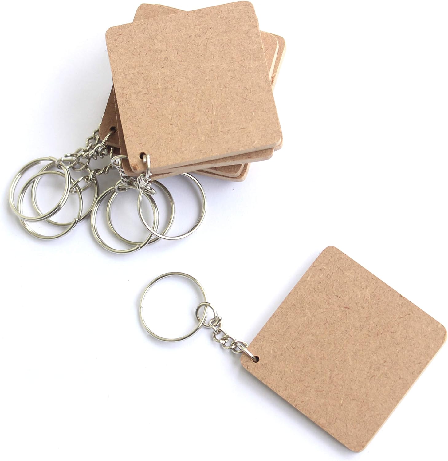 IVEI DIY MDF Key Chains Wood Sheet Craft - MDF Plain Square Shaped Key Chains for Painting Wooden Sheet Craft - Set of 20-2 in X 2 in for Decoupage MDF Plains, Resin Artwork & Decoration (Multi-shaped)