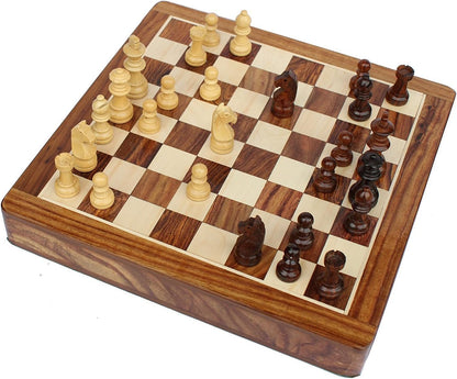 Wooden Chess Board Game Set with Magnetic Pieces (12" x 12" Non-Folding with Drawer)