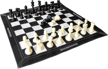 Stonkraft - 19" x 19" Genuine Leather Roll-Up Tournament Chess Set with Plastic Chess Pieces - Black