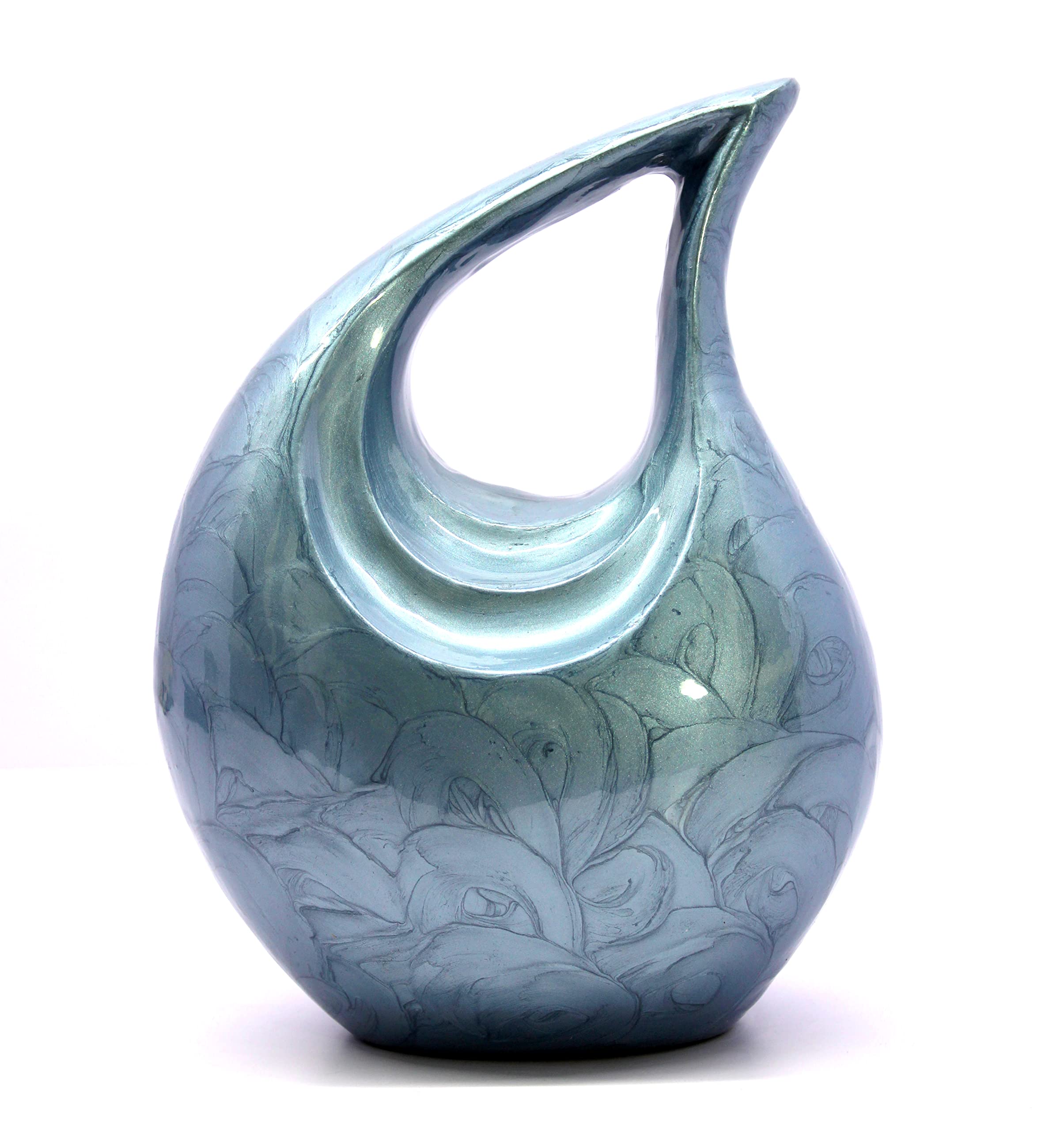 eSplanade Metal Cremation Urn Memorial Jar Pot Container | Full Size Urn for Ashes Funeral Burial | Teardrop Urns | Grey & white- 10" Inches