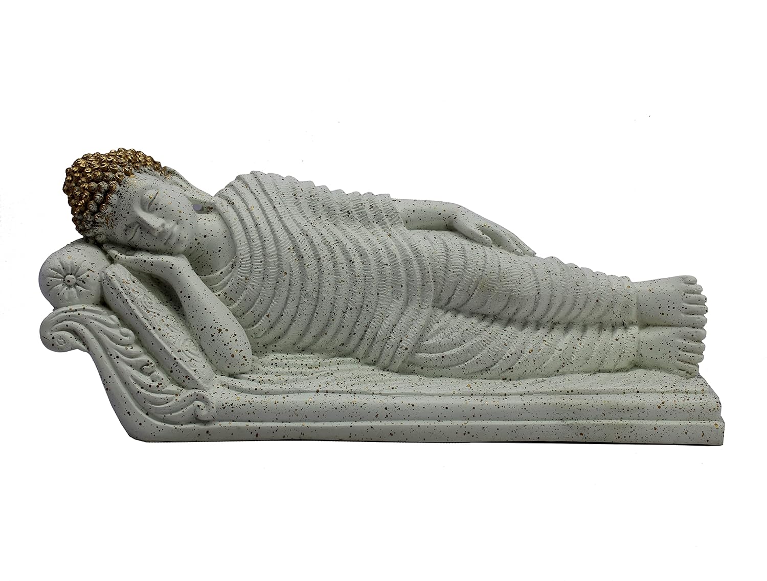 ESPLANADE Resin Sleeping Reclining Buddha Tibetan Buddhist Idol Statue Figurine - Home Decor - White - 16.5" Inches