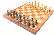 16" X 16? Collectible Acacia Wood Chess Game Board Set+Brass Pieces