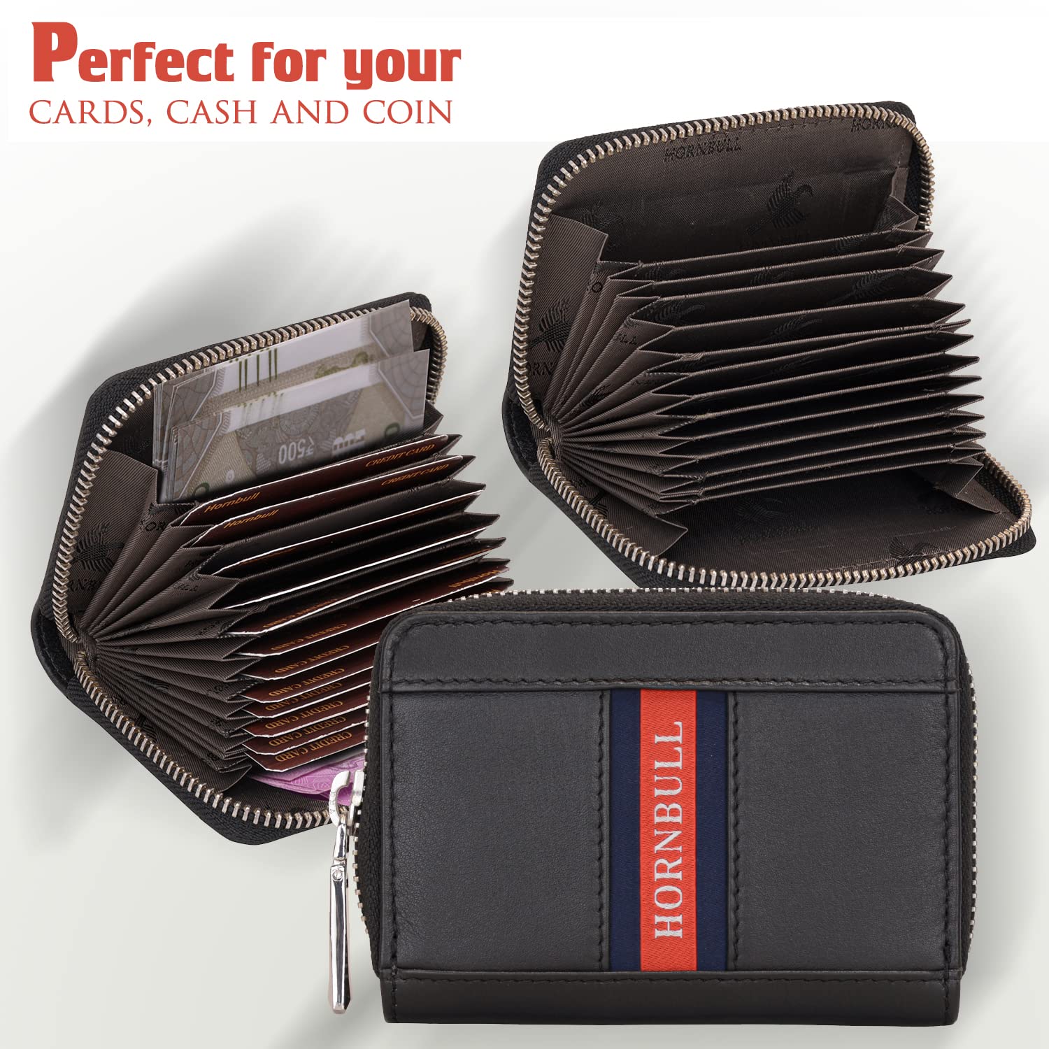 HORNBULL Dixon Black RFID Blocking Leather Wallet for Men | Vertical Credit Debit Card Holder