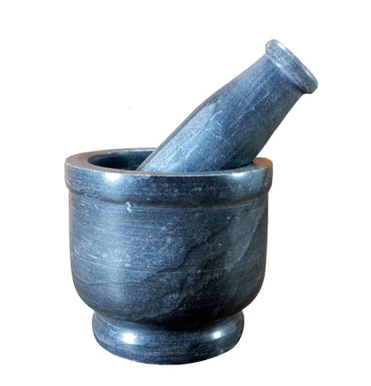 KLEO 4" Diameter Natural Stone Mortar and Pestle Set as Spice Grinder, Medicine Masher (Black)