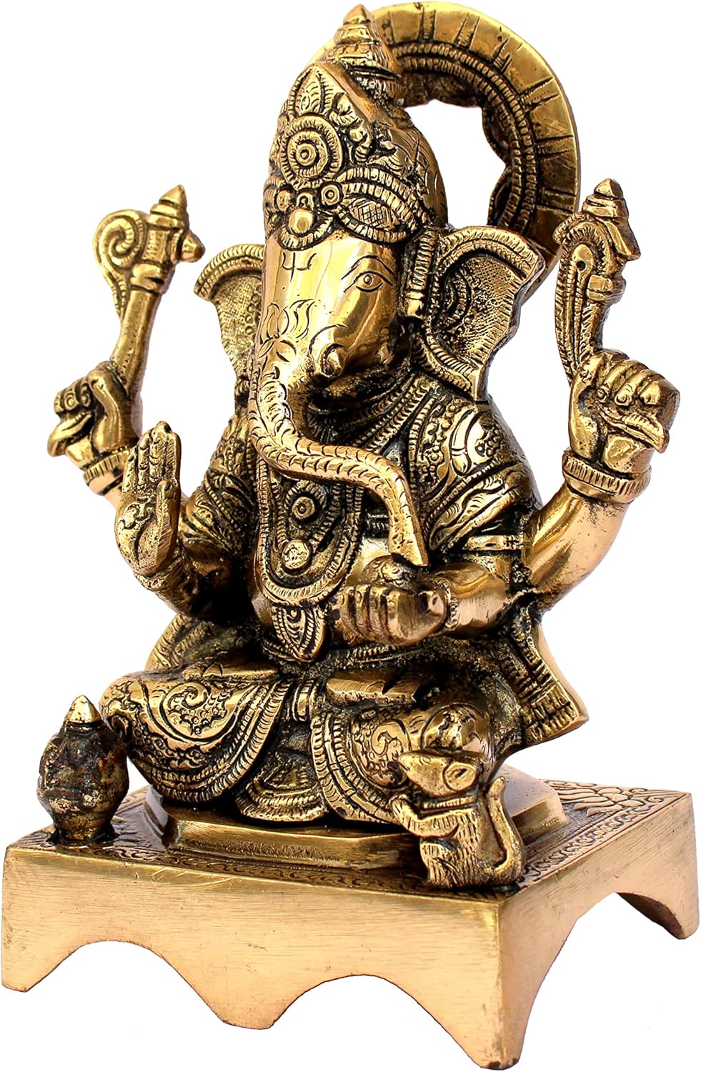 ESPLANADE Brass Chowki Ganesh Ganesha Ganpati Vinayak Showpiece Murti Idol Statue Sculpture - Golden -7.75" Inches