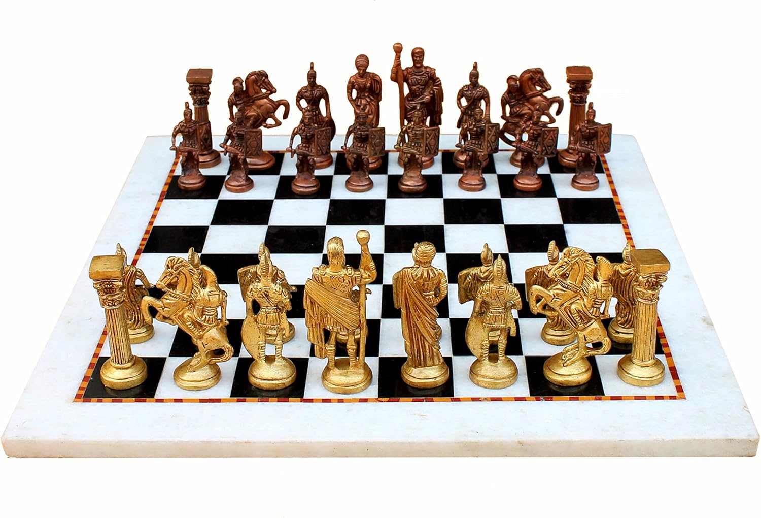 StonKraft Collectible White & Black Marble Chess Board Set + Brass Chess Pieces Pawns - Decorative Stone Chess - Home Decor - 15" Inches