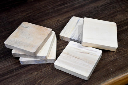 IVEI DIY Thick Wooden Coasters Wood Canvas - Plain Wooden Coasters Shaped Blank Cutouts for Painting, Wooden Sheet Craft, Decoupage, Resin Art Work & Decoration - Set of 6