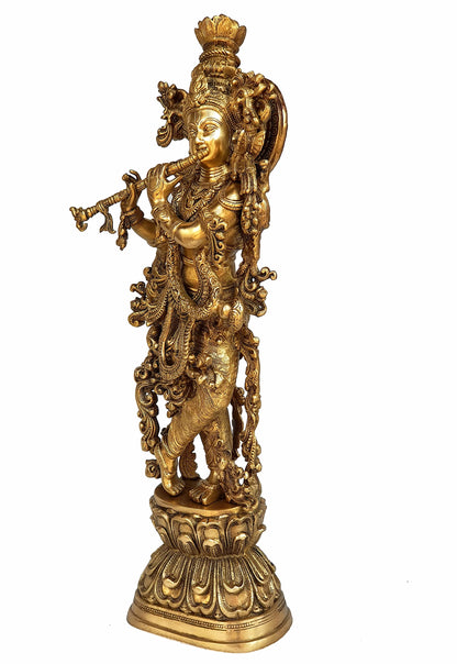 eSplanade - Lord Krishna Kishan Gopal Murti Idol Statue Sculpture - Brass - 29" - Multicolor