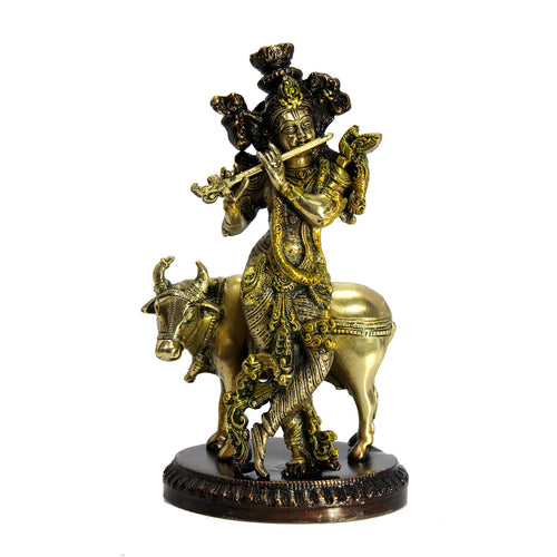 eSplanade Brass - Krishna with Cow Krishan Kishan Murti Idol Statue Sculpture | Pooja Idols | Home Decor -10