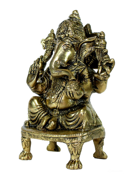 eSplanade 8" Brass Ganesha in Antique Finish | Pooja Puja Ganesh Ganesha Ganpati Ganapati Murti Idol (4.5" Ganesh)