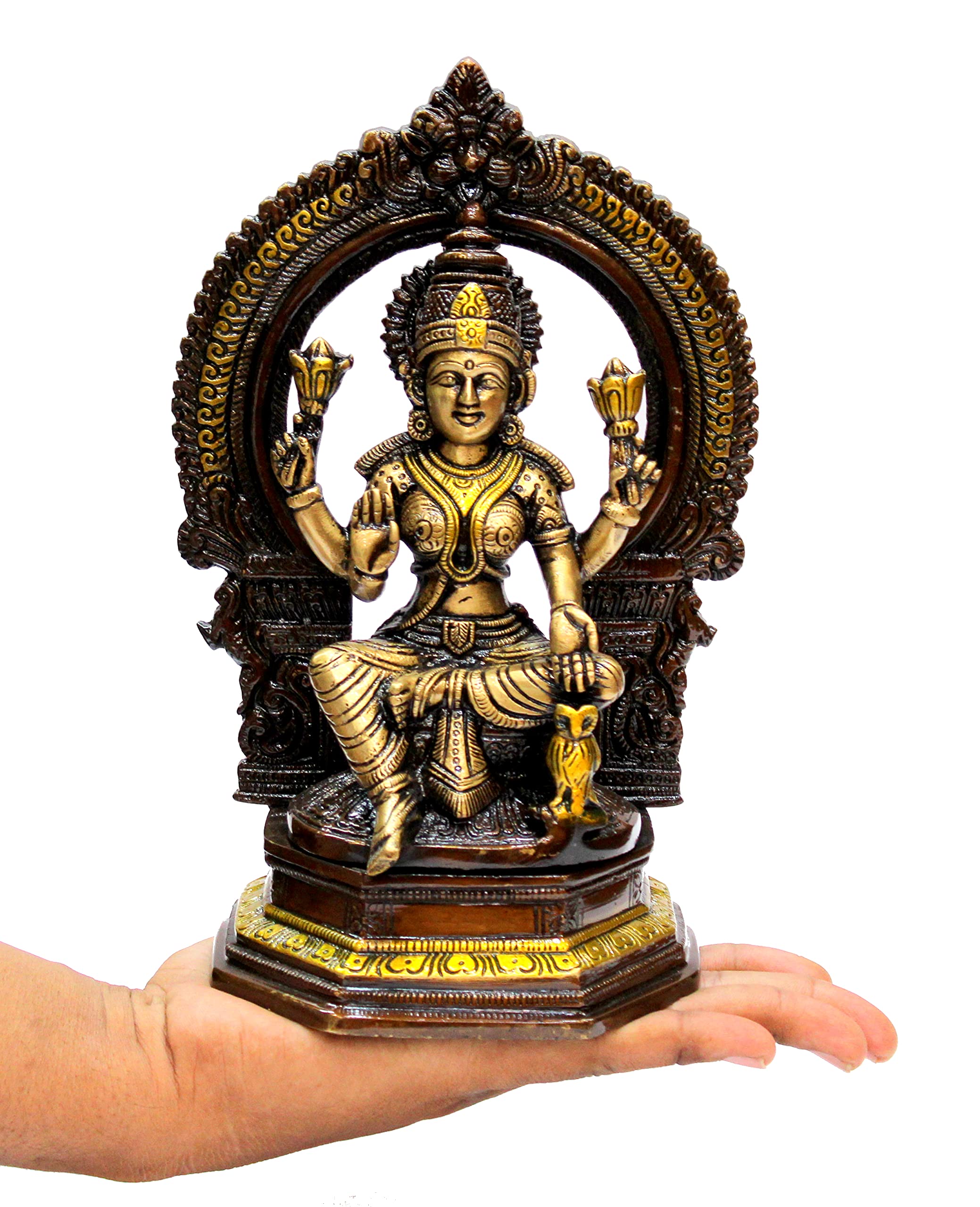 eSplanade Brass Laxmi Lakshmi Goddess Murti Idol Statue Figurine Sculpture | Pooja Idols - Home Decor | Golden - 6.75" Inches & 9.75" Inches - Multi