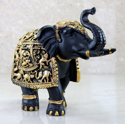 eSplanade Resin Elephant Sculpture Showpiece Figurine | Decorative Items - Home Decor | Black-Golden - 8.5" Inches (Length)