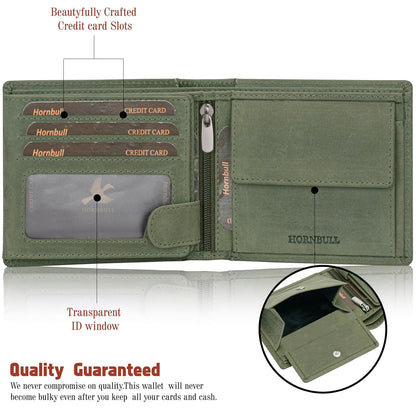 HORNBULL Denial Olive Green Genuine Leather Wallet for Men | Leather Mens Wallet with RFID Blocking | Valentine's Day Gift Wallet for Men