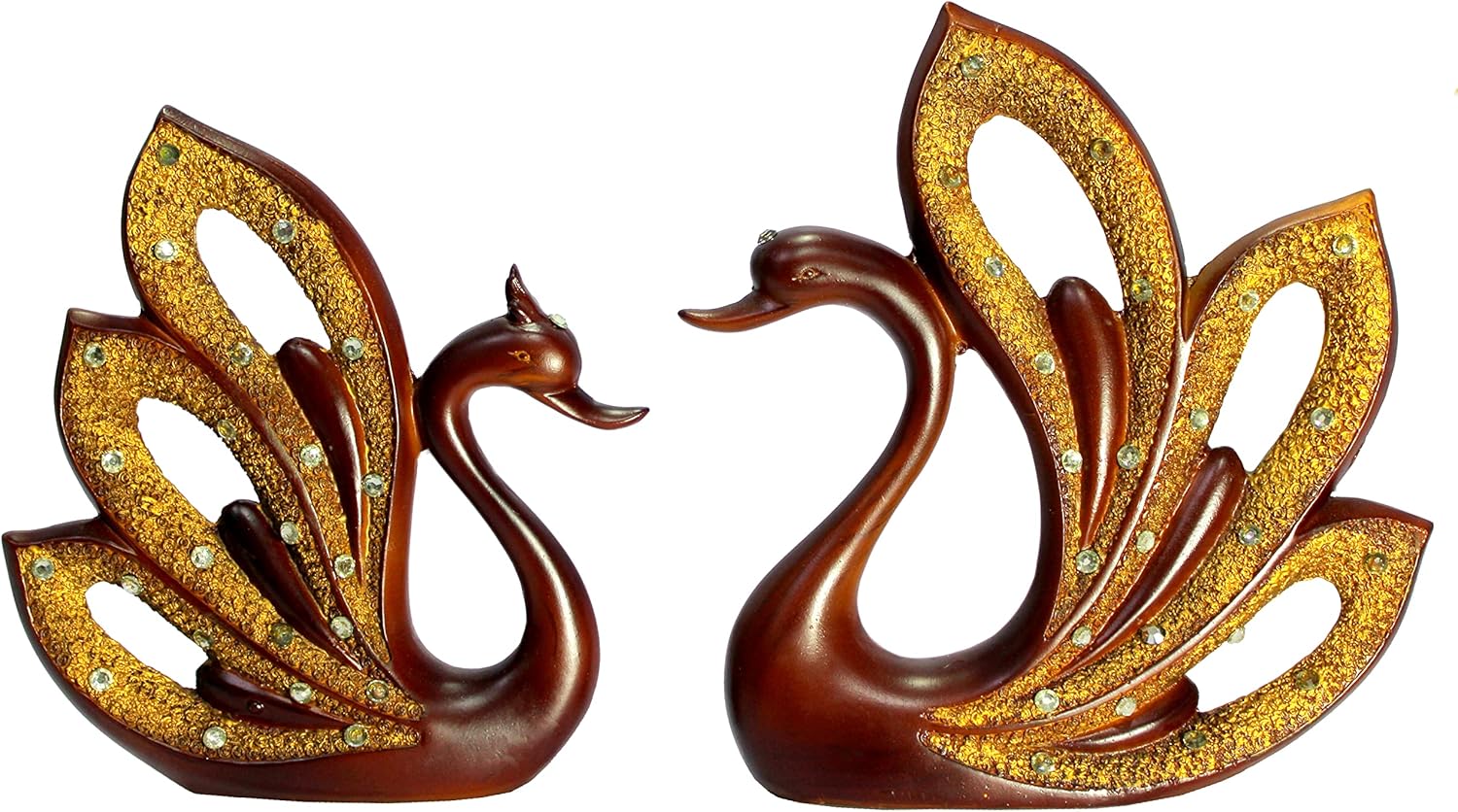 eSplanade Duck/Swan Pair - Set of 2 - Decorative Sculpture Showpiece | Decorative Items - Home Decor | Resin - 8.5" Inches - Brown