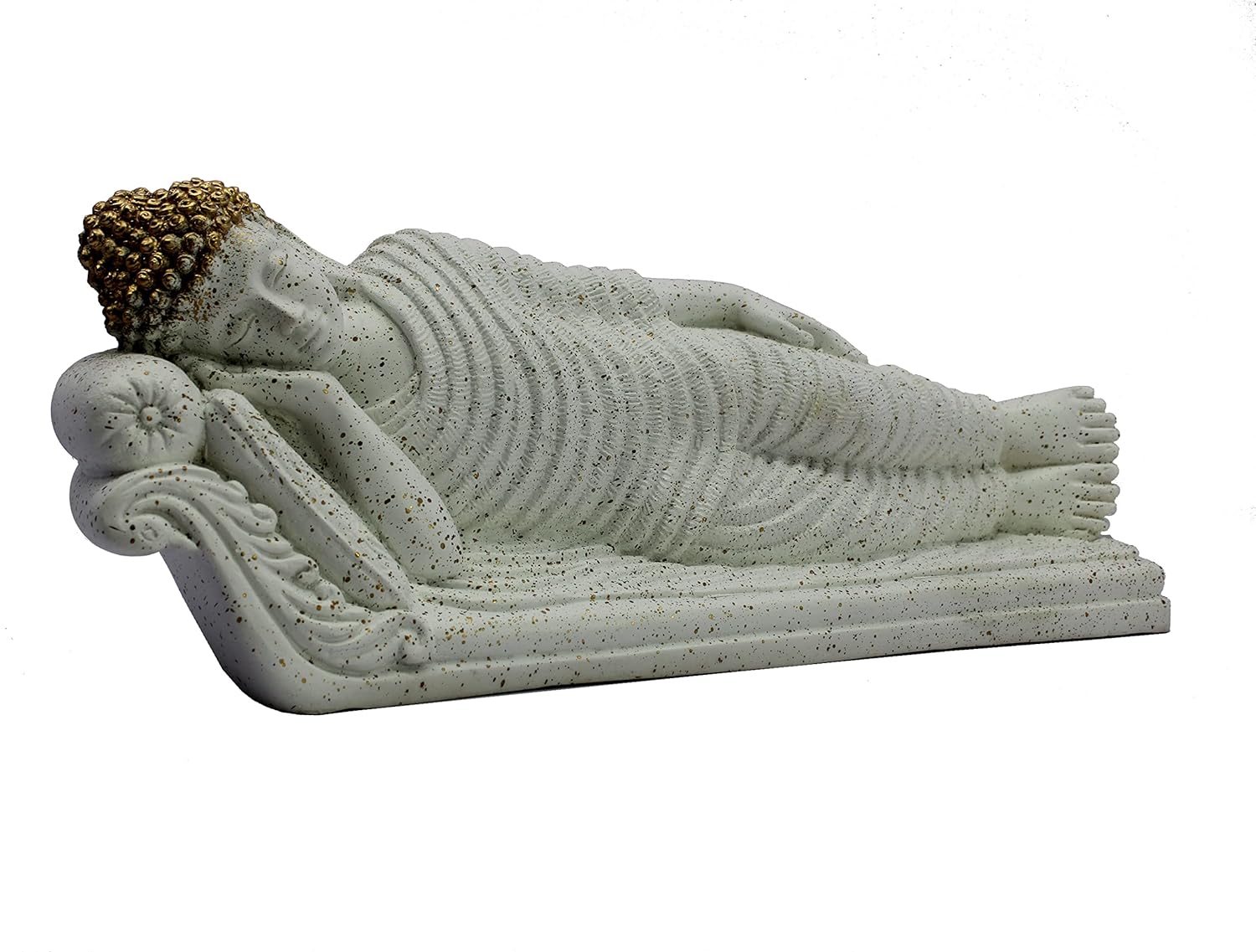 ESPLANADE Resin Sleeping Reclining Buddha Tibetan Buddhist Idol Statue Figurine - Home Decor - White - 16.5" Inches