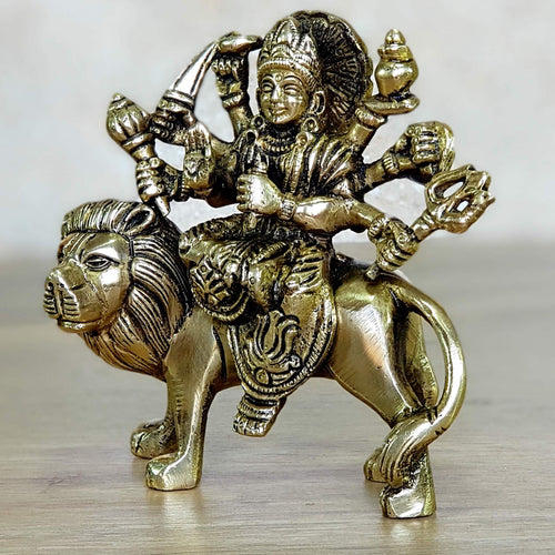 eSplanade Brass Maa Durga/MATA Rani Idol, Statue, Moorti, murti for Home Mandir and Home Decor (4.6 Inches & 6.5 Inches)